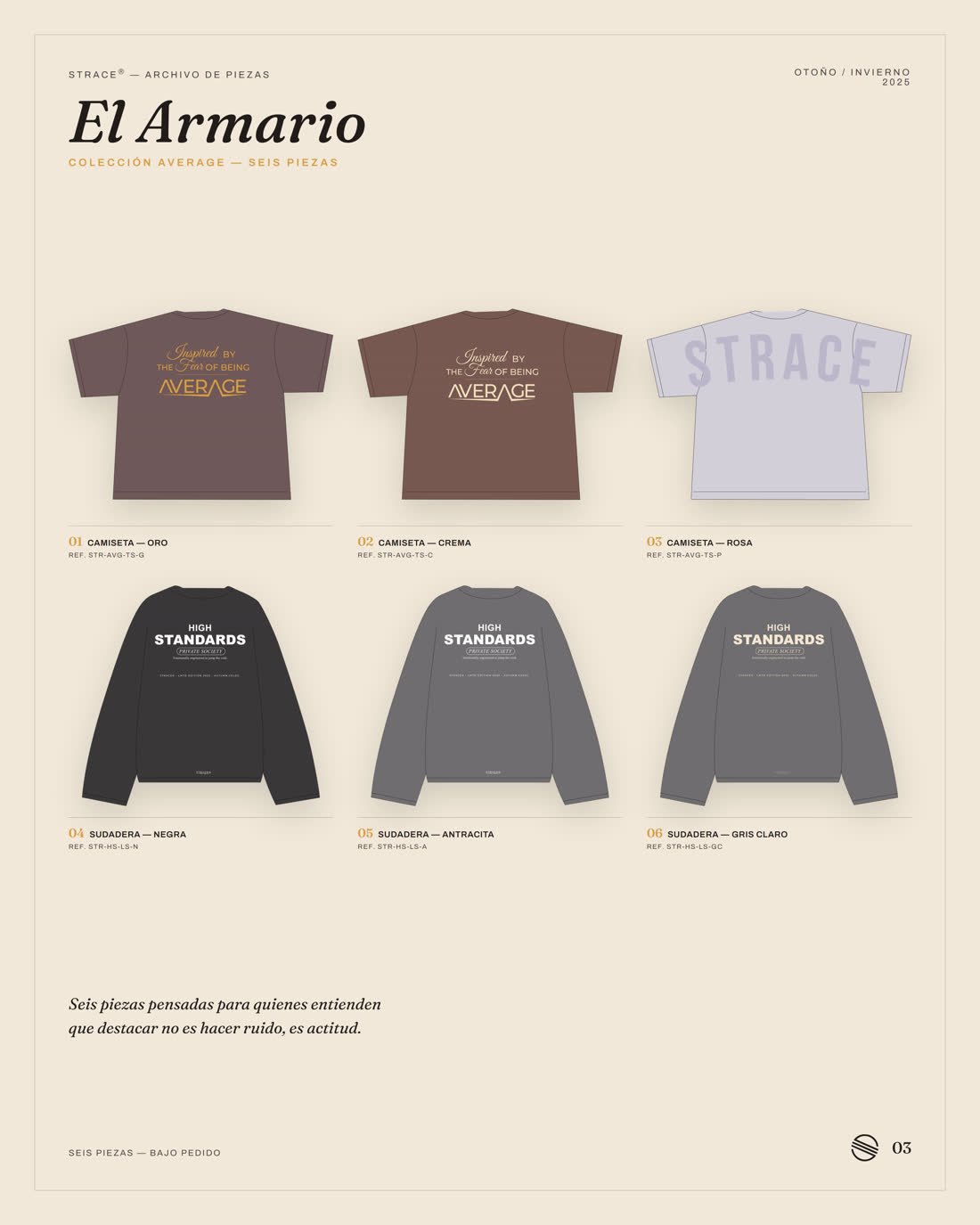 Cartel 03 — El Armario: catálogo de las seis piezas de la colección.