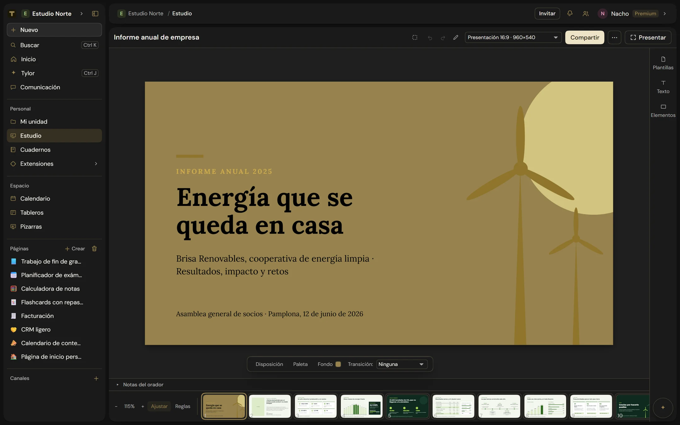 Estudio de Tylode editando una presentación de informe anual.