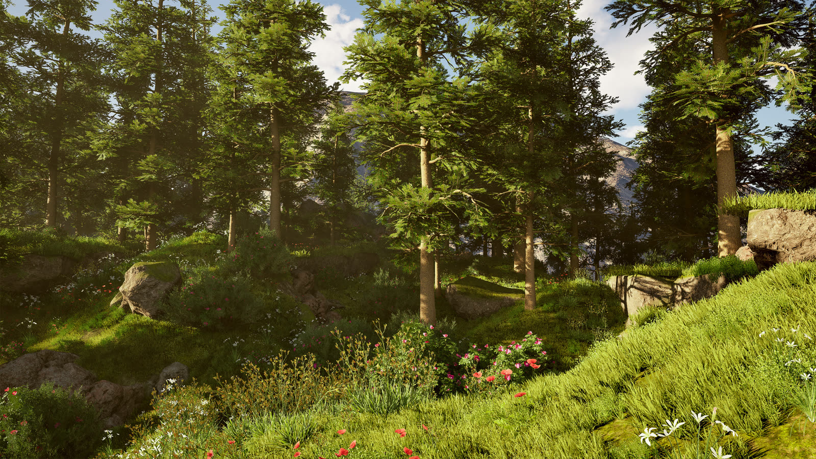 Paisaje del entorno de The Village generado con ajuste automático de terreno.